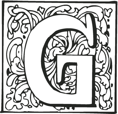 Letter G With Ornament Coloring Page